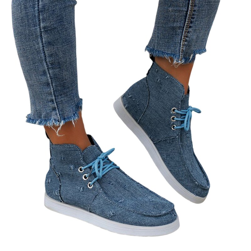 Ravno dno Visoke platnene ženske cipele Platnene cipele od trapera Obuća za slobodno vrijeme na vezanje Ženska obuća za slobodno vrijeme Ženska sportska obuća