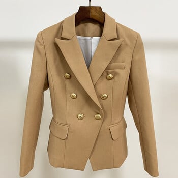 HIGH STREET 2024 Νέος Σχεδιαστής Μόδας Blazer Γυναικεία Lion Buttons Double Breasted Pique Blazer Jacket Brown