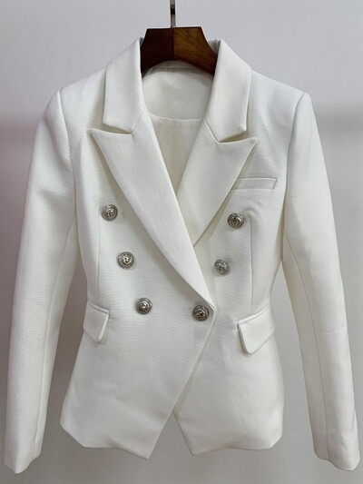 HIGH STREET 2024 Blazer nou de designer de modă Jachetă de damă cu nasturi leu la două piept din piqué, maro