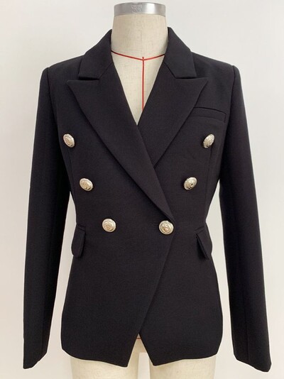 HIGH STREET 2024 Blazer nou de designer de modă Jachetă de damă cu nasturi leu la două piept din piqué, maro