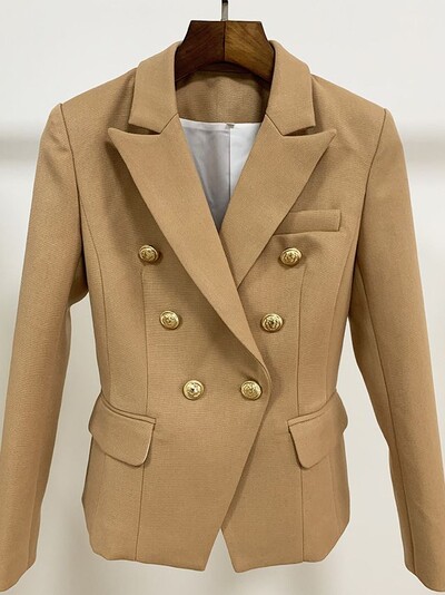 HIGH STREET 2024 Blazer nou de designer de modă Jachetă de damă cu nasturi leu la două piept din piqué, maro