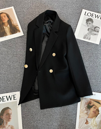 Дамски блейзър с дълги ръкави, пролет, есен, шик, свободни ежедневни дамски палта за офис, реколта, черни блейзъри, топове