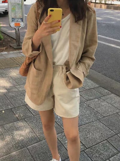 Novi korejski laneni tanki sakoi bez podstave Sako Ljeto Jesen Ženske široke sakoe za žene Odjeća Kaputi Vanjska odjeća