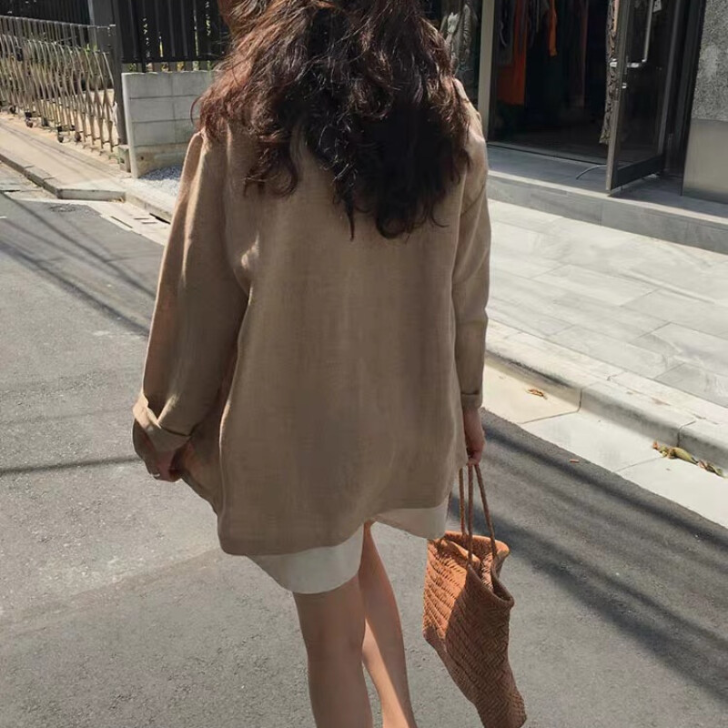 Novi korejski laneni tanki sakoi bez podstave Sako Ljeto Jesen Ženske široke sakoe za žene Odjeća Kaputi Vanjska odjeća