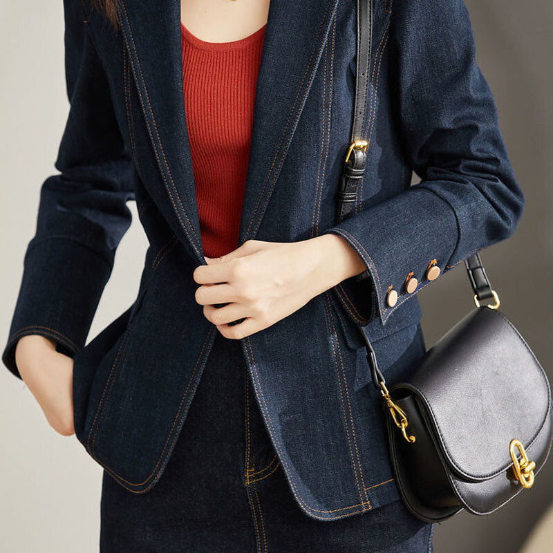 Uus 202. kevade sügise vintage bleiser naiste teksad jakk vabaaja topid lahtised lühikesed teksapüksid välisrõivad, naiste põhimantel, ülerõivad