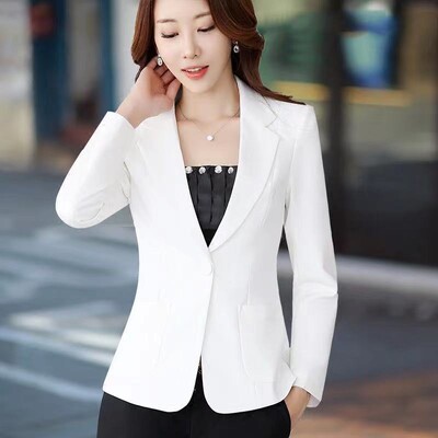 Blazere Slim Fit în stil coreean pentru femei, Jachetă de costume casual cu mâneci lungi, Culoare uni Negru Alb Blazer pentru damă de birou M-3XL