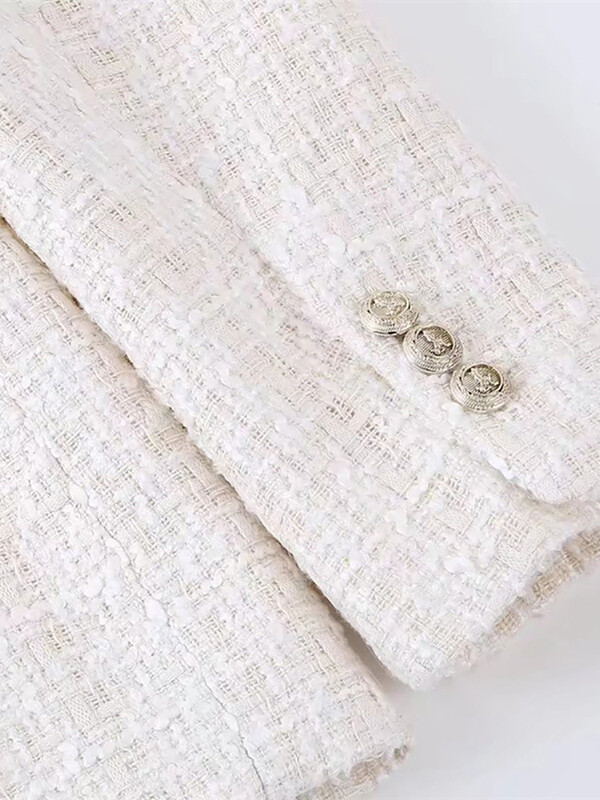 Fitshinling Fashion Uus Tweed bleiser naistele Rõivad Sügistalvised nööbid Õhuke jakk Mantel Naiste pealistaskud Ülerõivaste allahindlus