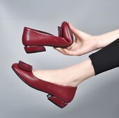 Pantofi de damă din piele moale cu toc mic, cu gură superficială, pantofi confortabili, cu tocuri groase, pantofi mici de muncă pentru femei