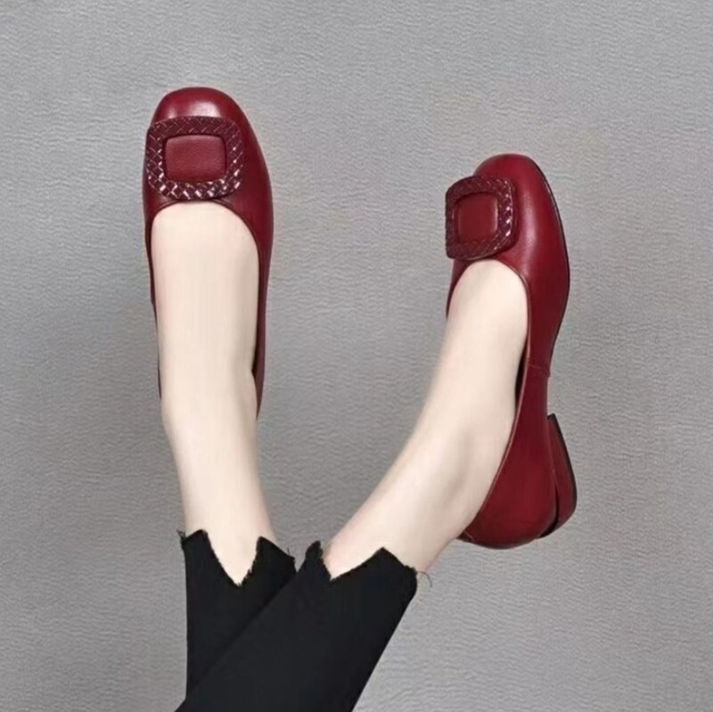 Ženske cipele s niskom petom od meke pu kože, plitkih usta, udobne cipele na debelu petu, ženske radne male kožne cipele