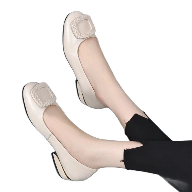 Ženske cipele s niskom petom od meke pu kože, plitkih usta, udobne cipele na debelu petu, ženske radne male kožne cipele