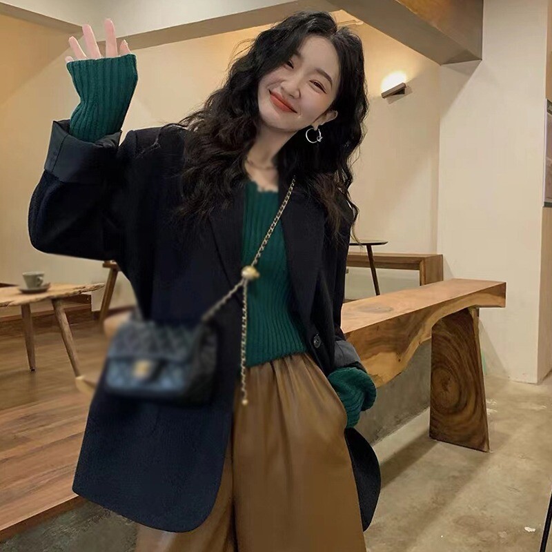 Naiste ülikond, üliõpilase lihtne Korea stiilis mantel, väikese lõhnaga temperament, mood, esmaklassiline Korea versioon