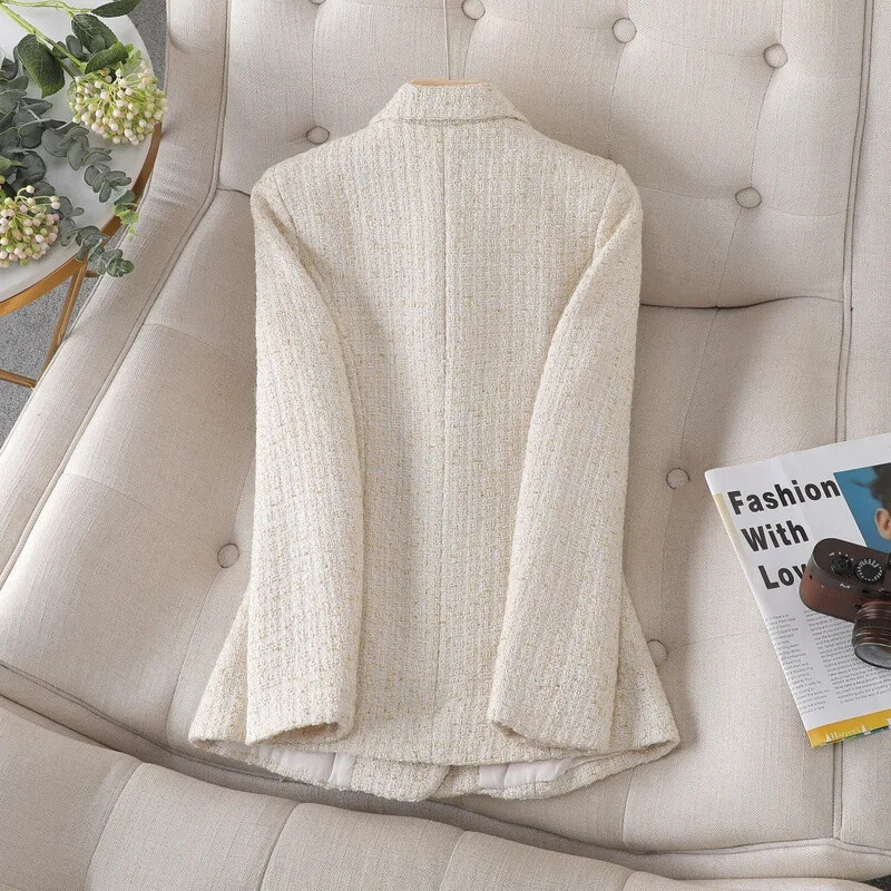 Naiste sügistalvine villane segamantel 2024 uus moodne ruuduline tviidmantel Elegantne naisterõivad, bleiserid, naiste ülerõivad