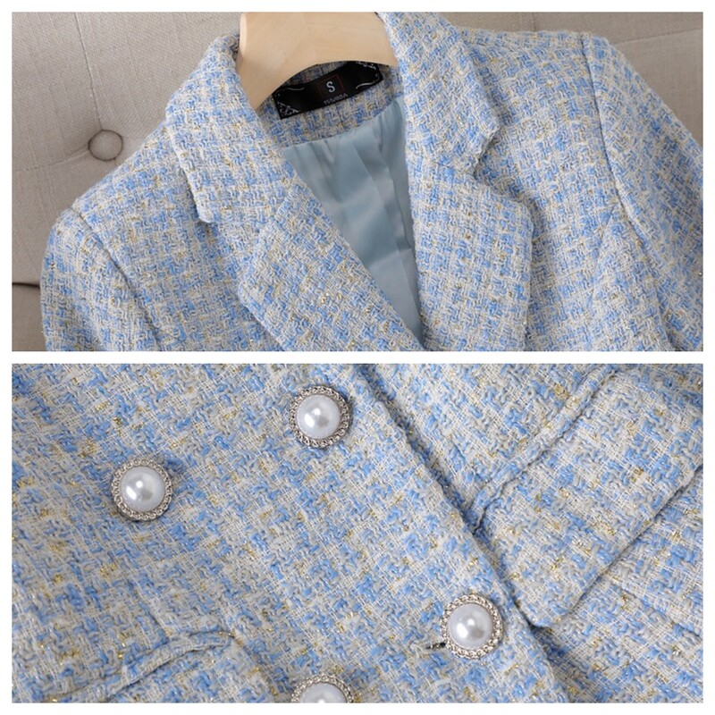 Naiste sügistalvine villane segamantel 2024 uus moodne ruuduline tviidmantel Elegantne naisterõivad, bleiserid, naiste ülerõivad