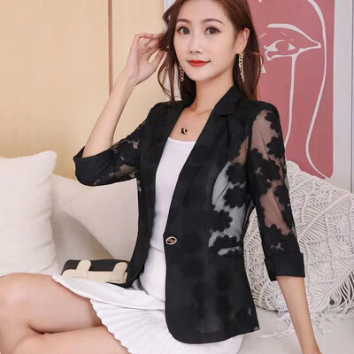 Suvine naiste õhuke kardigan päikesekaitse riided Õõnes pits Õhuke sall Naiste töörõivad naiste bleiserid ja jakid