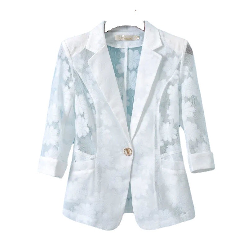 Suvine naiste õhuke kardigan päikesekaitse riided Õõnes pits Õhuke sall Naiste töörõivad naiste bleiserid ja jakid