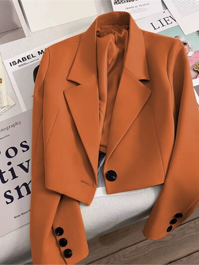 Moda coreeană Blazere albe elegante Crop Tops 2023 Jachete pentru femei Blazer casual cu mânecă lungă, cu cataramă, haină simplă