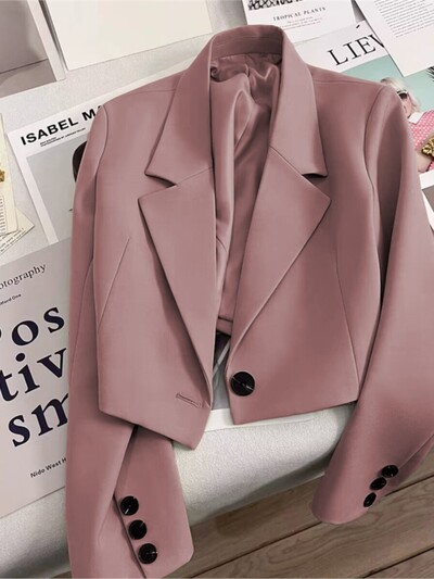 Moda coreeană Blazere albe elegante Crop Tops 2023 Jachete pentru femei Blazer casual cu mânecă lungă, cu cataramă, haină simplă