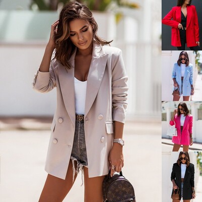Costum pentru femeie toamna/iarna 2022 cu mâneci lungi, cu nasturi, buzunar, culoare solidă, pentru femei, Dropshipping JQMY5016