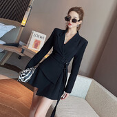 Blazer fals din două piese pentru femei, cu dantelă, jachetă pentru femei, rochie nouă cu talie, costum cu mâneci lungi, 2024, moda coreeană, îmbrăcăminte pentru femei