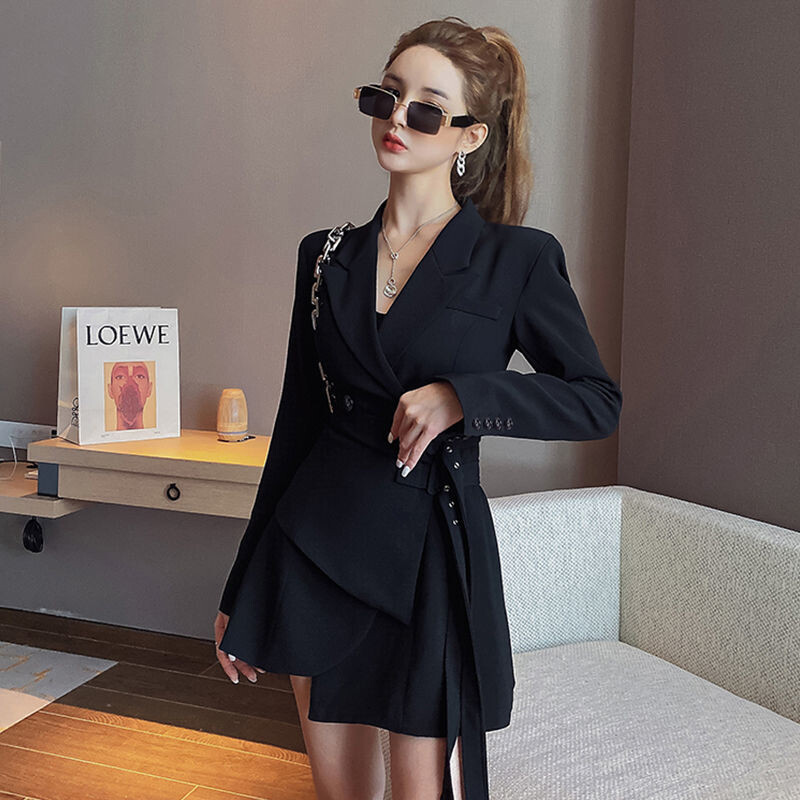 Blazer fals din două piese pentru femei, cu dantelă, jachetă pentru femei, rochie nouă cu talie, costum cu mâneci lungi, 2024, moda coreeană, îmbrăcăminte pentru femei