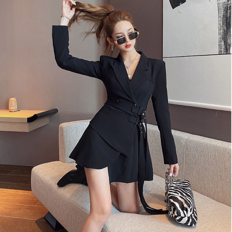 Blazer fals din două piese pentru femei, cu dantelă, jachetă pentru femei, rochie nouă cu talie, costum cu mâneci lungi, 2024, moda coreeană, îmbrăcăminte pentru femei