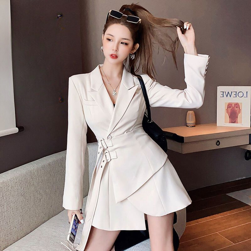 Blazer fals din două piese pentru femei, cu dantelă, jachetă pentru femei, rochie nouă cu talie, costum cu mâneci lungi, 2024, moda coreeană, îmbrăcăminte pentru femei