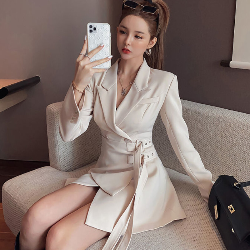 Blazer fals din două piese pentru femei, cu dantelă, jachetă pentru femei, rochie nouă cu talie, costum cu mâneci lungi, 2024, moda coreeană, îmbrăcăminte pentru femei