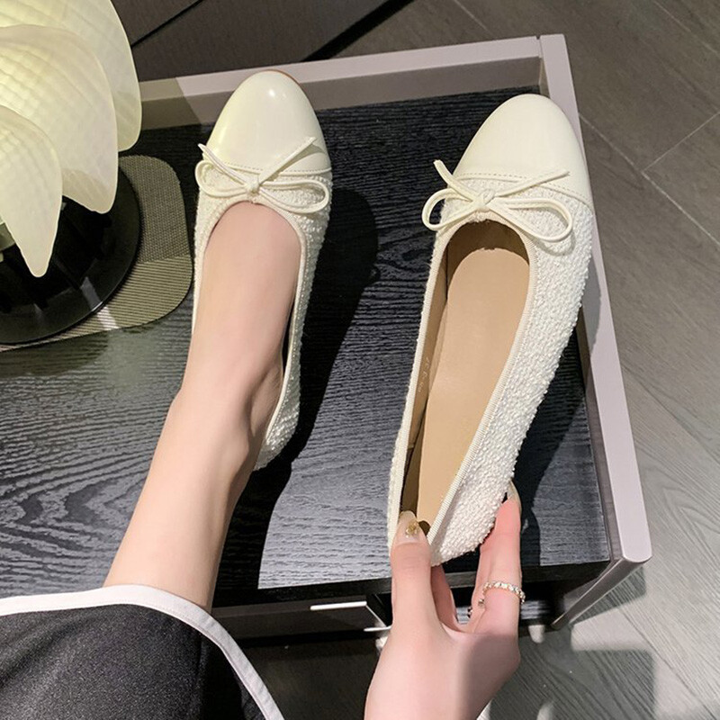 στρογγυλή μύτη ασημί δερμάτινο συνονθύλευμα γυναικεία φλατ παπιγιόν παπούτσια μπαλαρίνας μαλακό πάτο loafers γυναικείες παγιέτες υφασμάτινες εσπαντρίγιες 2023