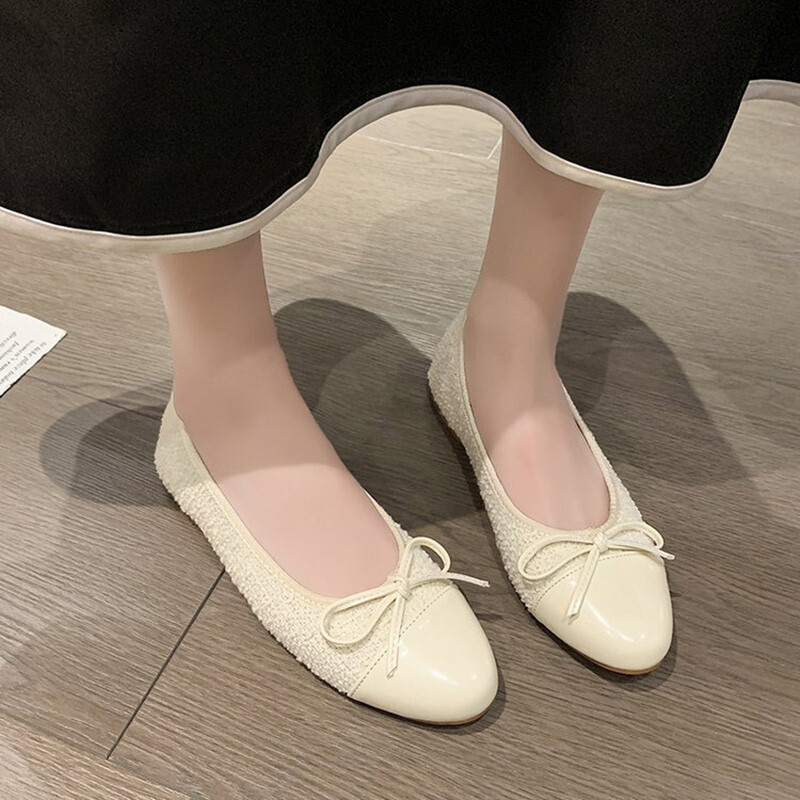 στρογγυλή μύτη ασημί δερμάτινο συνονθύλευμα γυναικεία φλατ παπιγιόν παπούτσια μπαλαρίνας μαλακό πάτο loafers γυναικείες παγιέτες υφασμάτινες εσπαντρίγιες 2023