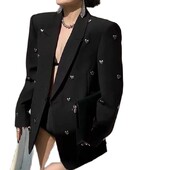 Blazer de primăvară toamnă pentru femei 2024, nouă modă, temperament liber, culoare pură, haină neagră, jachetă de costum cu un nasture pentru femei