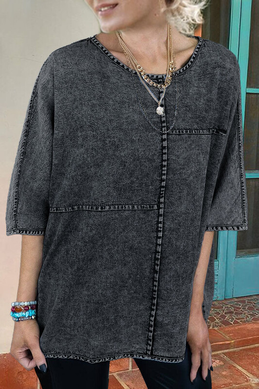 Soojalt müüvad Euroopa ja Ameerika naiste topid kolmepunktiliste varrukatega, denim, pestud lahtine puhtast puuvillast T-särk