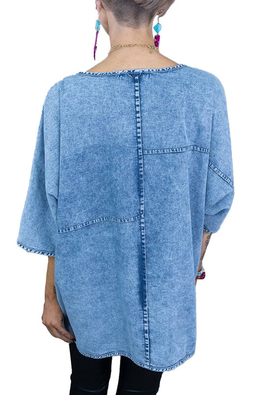 Soojalt müüvad Euroopa ja Ameerika naiste topid kolmepunktiliste varrukatega, denim, pestud lahtine puhtast puuvillast T-särk