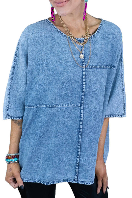 Soojalt müüvad Euroopa ja Ameerika naiste topid kolmepunktiliste varrukatega, denim, pestud lahtine puhtast puuvillast T-särk