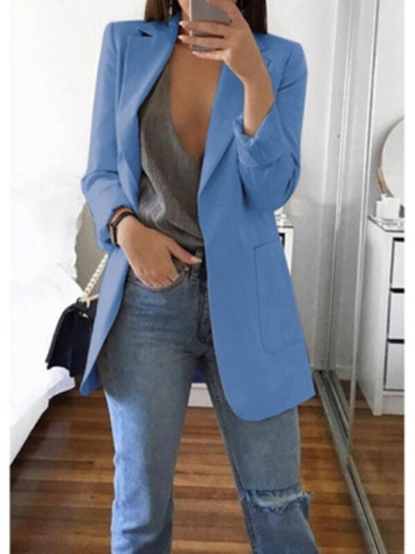 Madingi verslo kostiumai Moteriškas švarkas be mygtukų Prašmatnus moteriškas atviras laisvalaikio kostiumas Striukė Moteriškas švarkas Paltas Dydis s-3xl