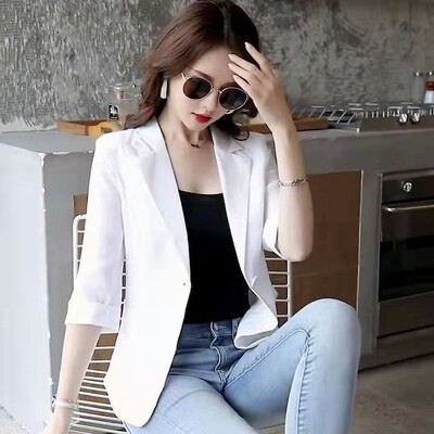 Ženska jakna Ljetni stil Modni bijeli uredski ženski rukavi sa sedam točaka Ležerni pamučni laneni sako B24