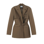 Jachetă de costum de primăvară toamnă 2023 Costum de damă de ultimă generație Cardigan cu mânecă lungă Jachetă de damă Blazer cu șireturi maro