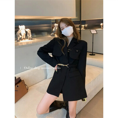 Jachetă de costum de primăvară toamnă 2023 Costum de damă de ultimă generație Cardigan cu mânecă lungă Jachetă de damă Blazer cu șireturi maro