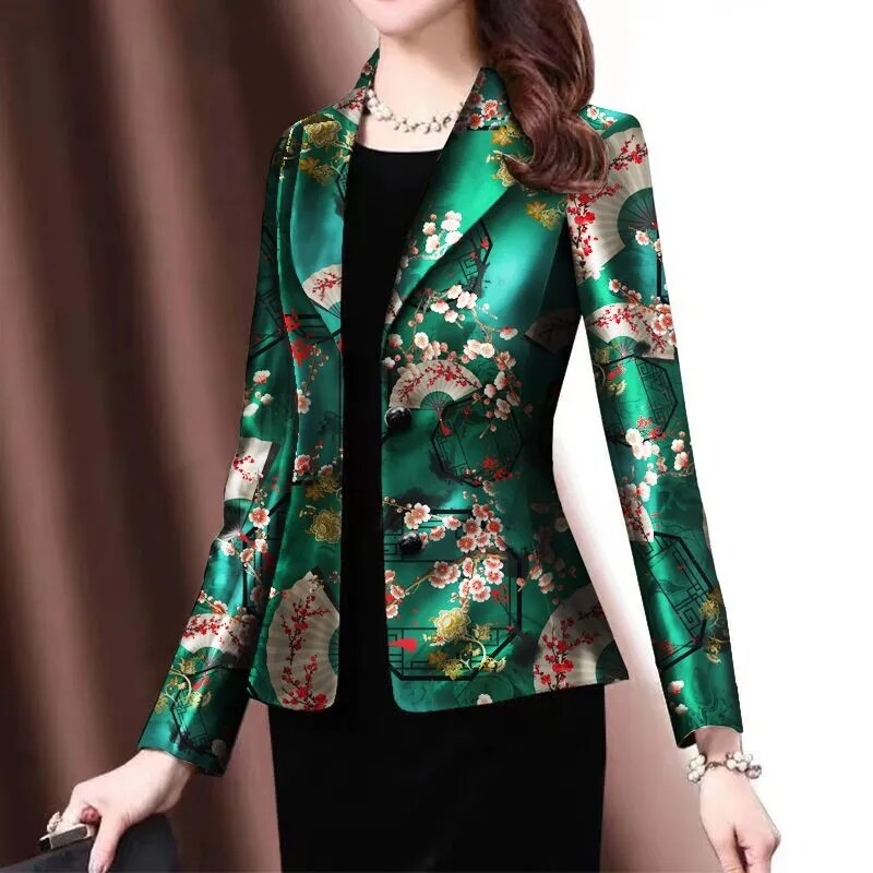 Naiste bleiser, kevadsügis, uus stiil, korea õhukese trükiga ülikond, temperament, elegantne mood naiste bleiser, üherealine top