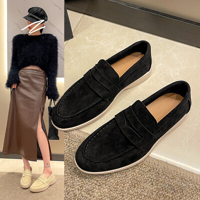 Pantofi plati pentru femei din piele intoarsa kaki Pantofi de vara pentru plimbare Mocasini lenesi cu slip-on Mocasin Causal Pantofi de condus cu catâri confortabili 2024