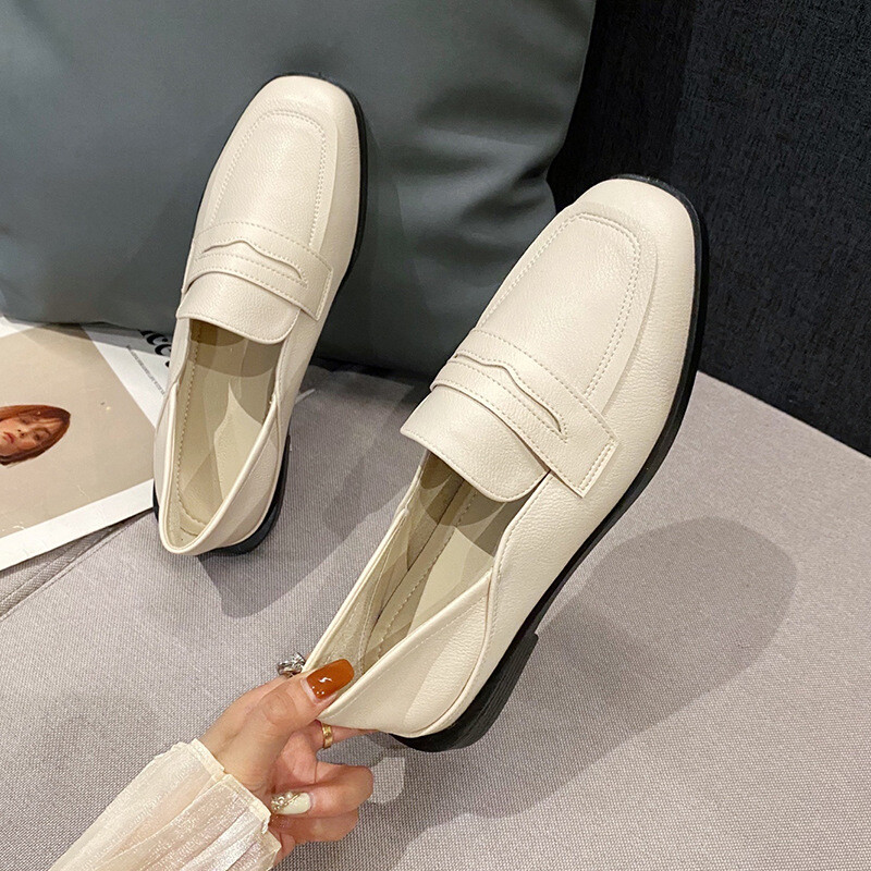 Pantofi femeie 2024 vârf rotund pantofi ocazional pentru femei Mocasini cu gură superficială cu oxford cu blană pantofi cu slip-on, toate se potrivesc, piele nouă Dre