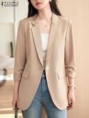 ZANZEA Toamnă Femei Blazer Moda Elegantă Gât cu rever mânecă 3/4 Îmbrăcăminte de birou Costume Ocazional de lucru Mantoane subțiri Jachete solide pentru navetă
