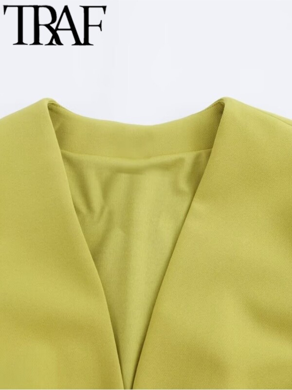 TRAF koos vööga naiste bleiser Traf 2024 sügis V kaelus pikkade varrukatega konksud suletud õhuke kontoriülikond jakk lühike mantel Crop top