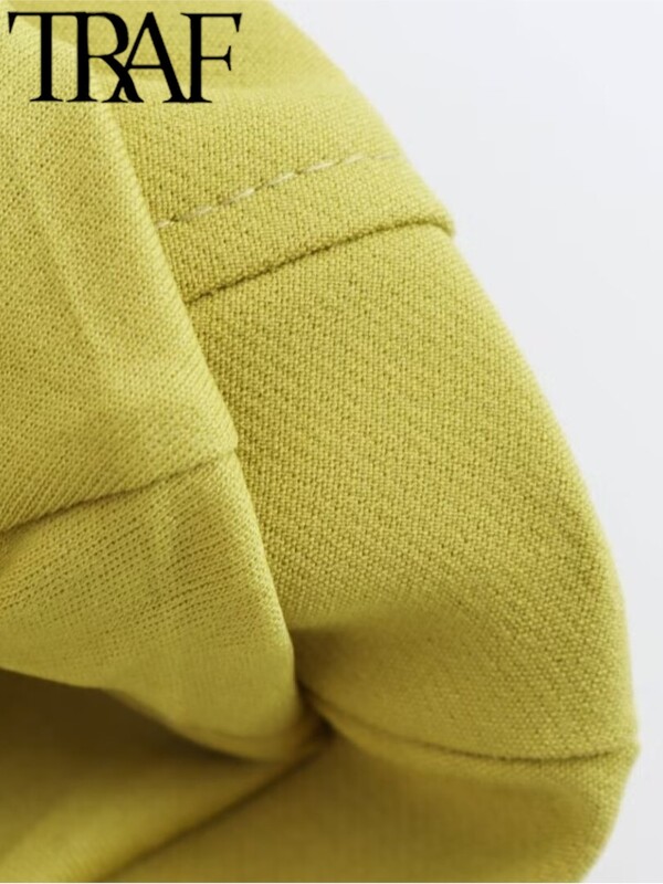 TRAF koos vööga naiste bleiser Traf 2024 sügis V kaelus pikkade varrukatega konksud suletud õhuke kontoriülikond jakk lühike mantel Crop top