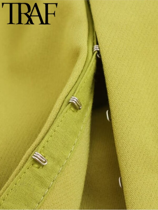 TRAF koos vööga naiste bleiser Traf 2024 sügis V kaelus pikkade varrukatega konksud suletud õhuke kontoriülikond jakk lühike mantel Crop top