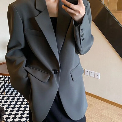 Costum de culoare solidă, jachetă pentru navetă, coreeană, toamnă, primăvară, noi femei, haină supradimensionată, colegii mici, costum cu un singur buton, C273
