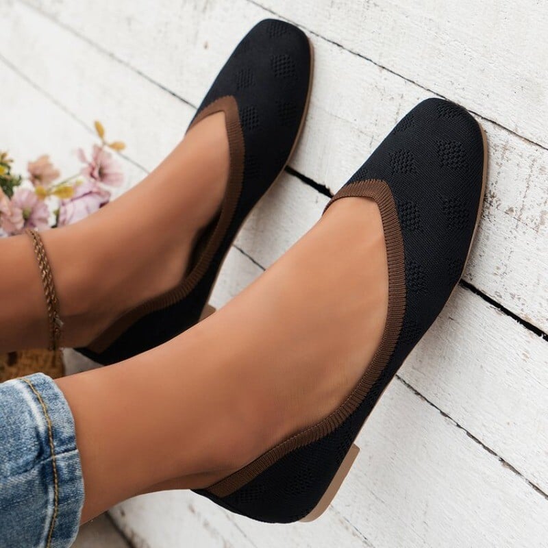 Balerini ocazional, respirabil, pantofi plat pentru femei cu vârf pătrat, pantofi plat tricotați de culoare solidă, pantofi plat pentru femei, mocasini Q20