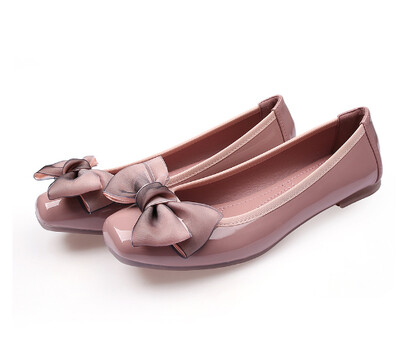 Balerini din piele pentru femei Pata de mătase Pantofi de aluat cu fundă-nod Mocasini Varf pătrat Wide Fit EU35-44 27cm Taconi roșii gri cu cusătură