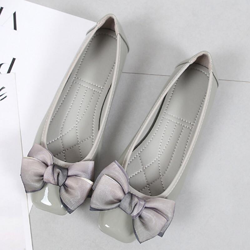 Balerini din piele pentru femei Pata de mătase Pantofi de aluat cu fundă-nod Mocasini Varf pătrat Wide Fit EU35-44 27cm Taconi roșii gri cu cusătură