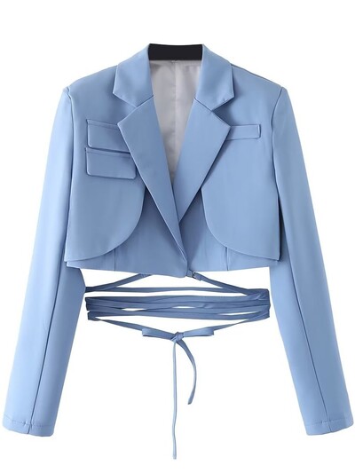 Articat gri, bandaj dublu strat, sacou subțire pentru femei, cu mânecă lungă, cu buzunar, jachetă scurtă pentru femei, cu guler crestat, îmbrăcăminte de îmbrăcăminte, topuri, 2021, nou