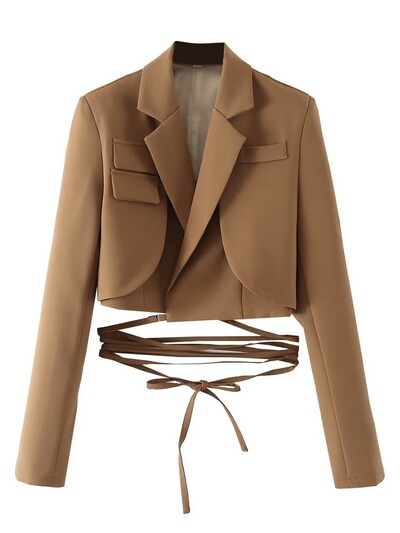 Articat gri, bandaj dublu strat, sacou subțire pentru femei, cu mânecă lungă, cu buzunar, jachetă scurtă pentru femei, cu guler crestat, îmbrăcăminte de îmbrăcăminte, topuri, 2021, nou